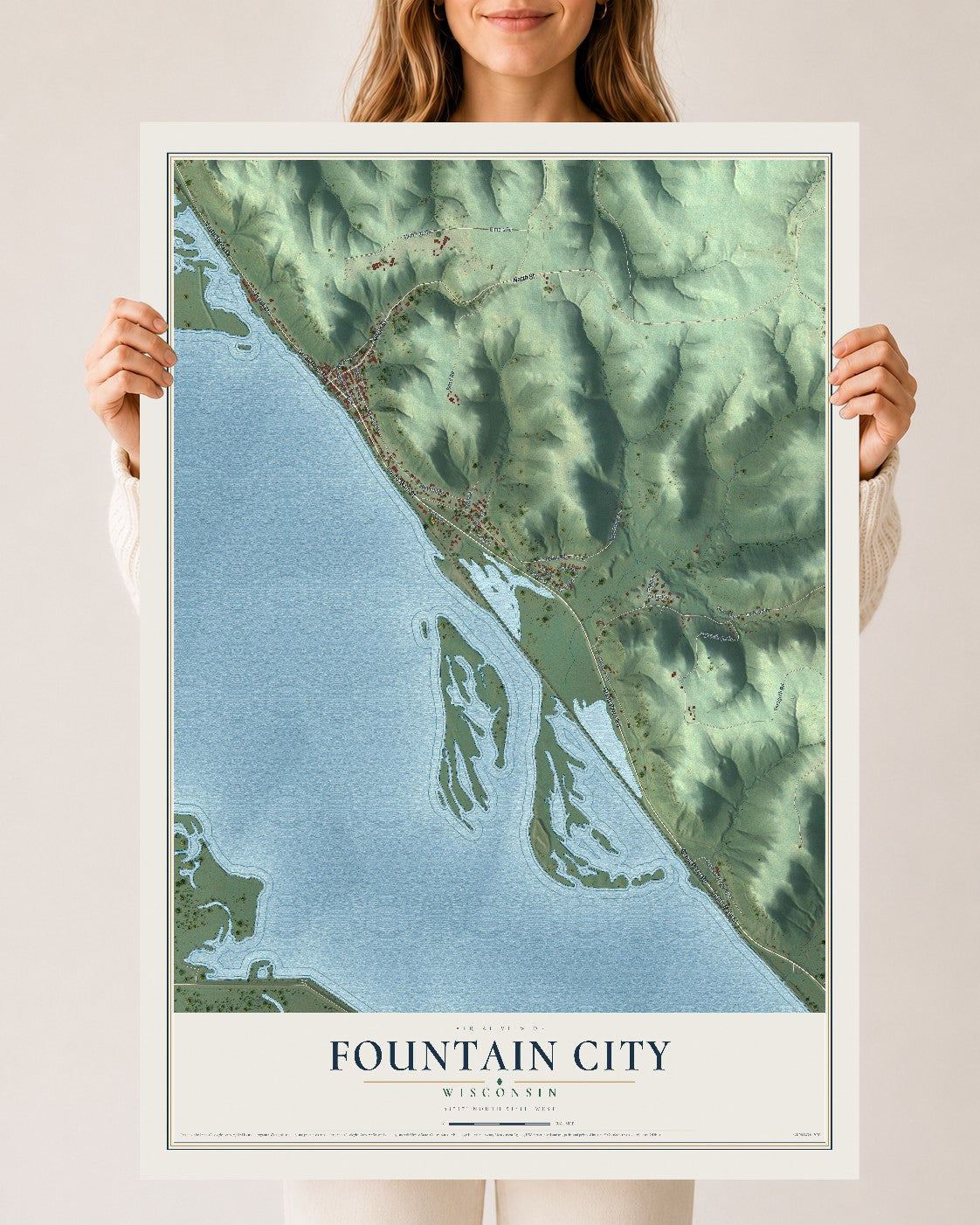 Map of Fountain City, Wisconsin, 24 x 36 inch unframed archival matte print