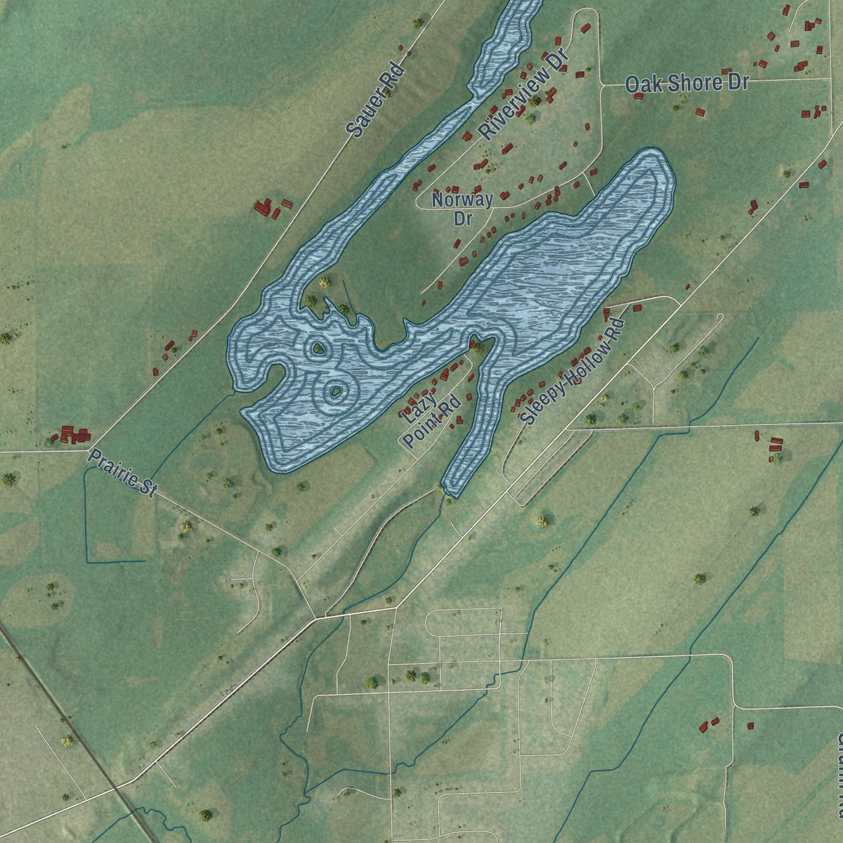 Close-up of the map of Fountain Prairie, Wisconsin print showing street and building detail
