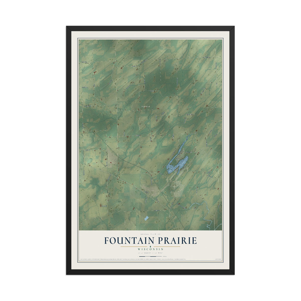Map of Fountain Prairie, Wisconsin, 12 x 18 inch print in a black wood frame