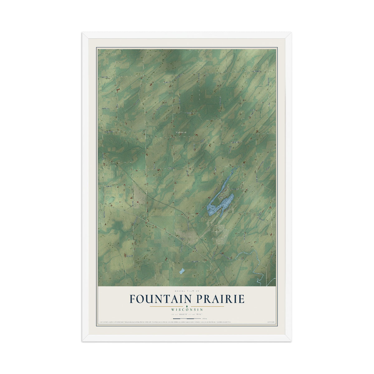 Map of Fountain Prairie, Wisconsin, 12 x 18 inch print in a white wood frame