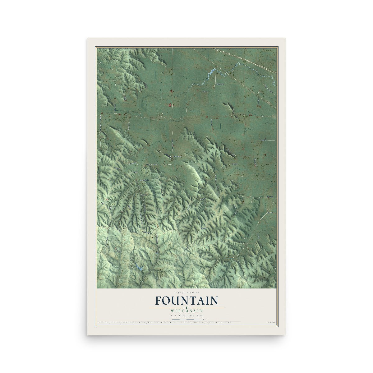 Map of Fountain, Wisconsin, 12 x 18 inch unframed archival matte print