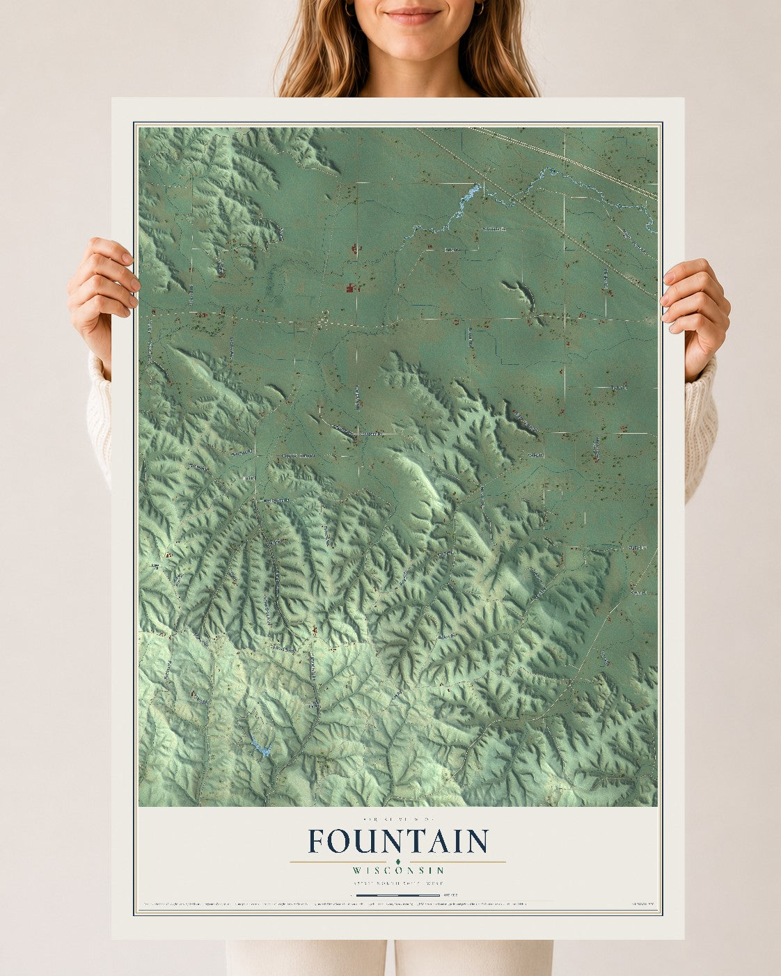Map of Fountain, Wisconsin, 24 x 36 inch unframed archival matte print