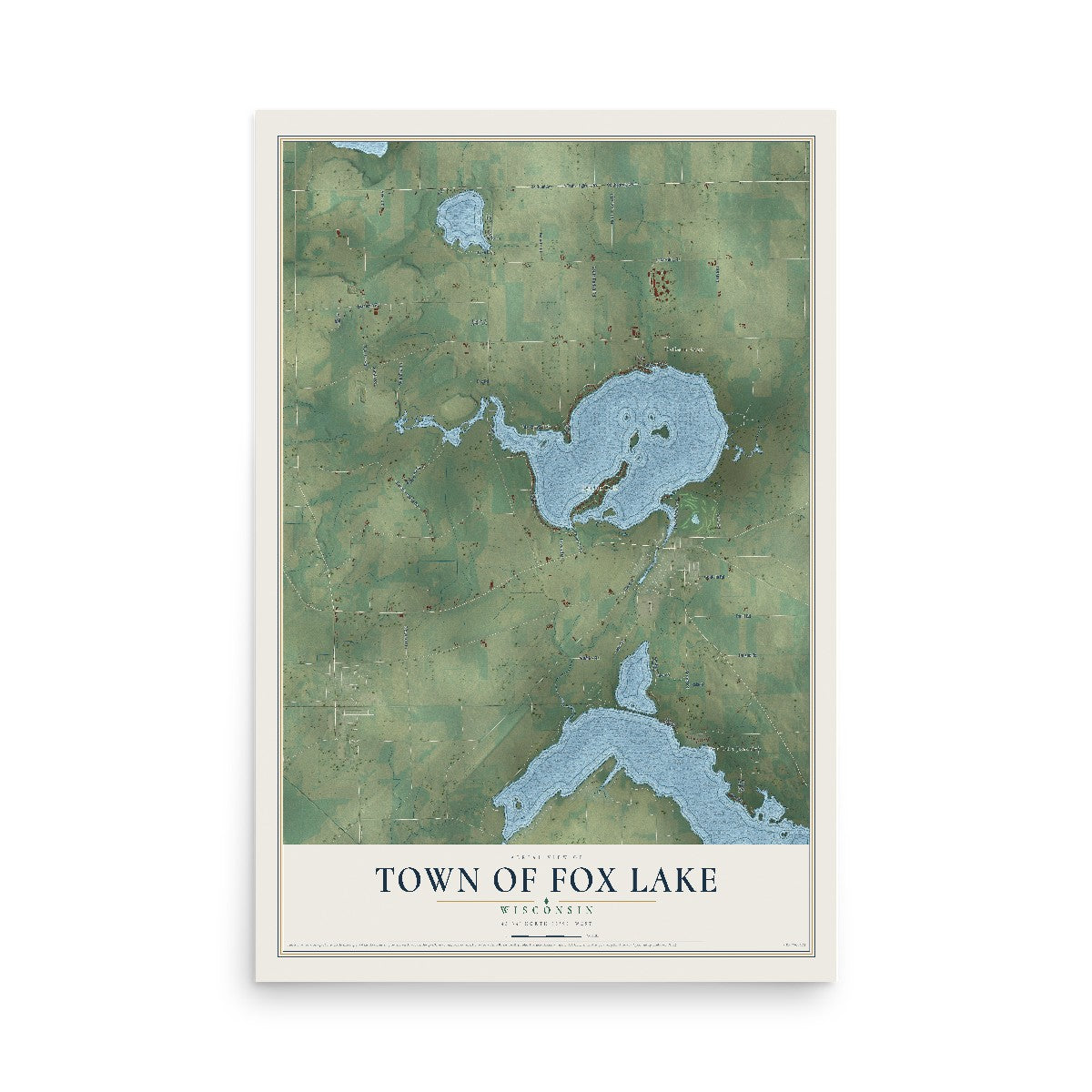 Map of the Town of Fox Lake, Wisconsin, 12 x 18 inch unframed archival matte print