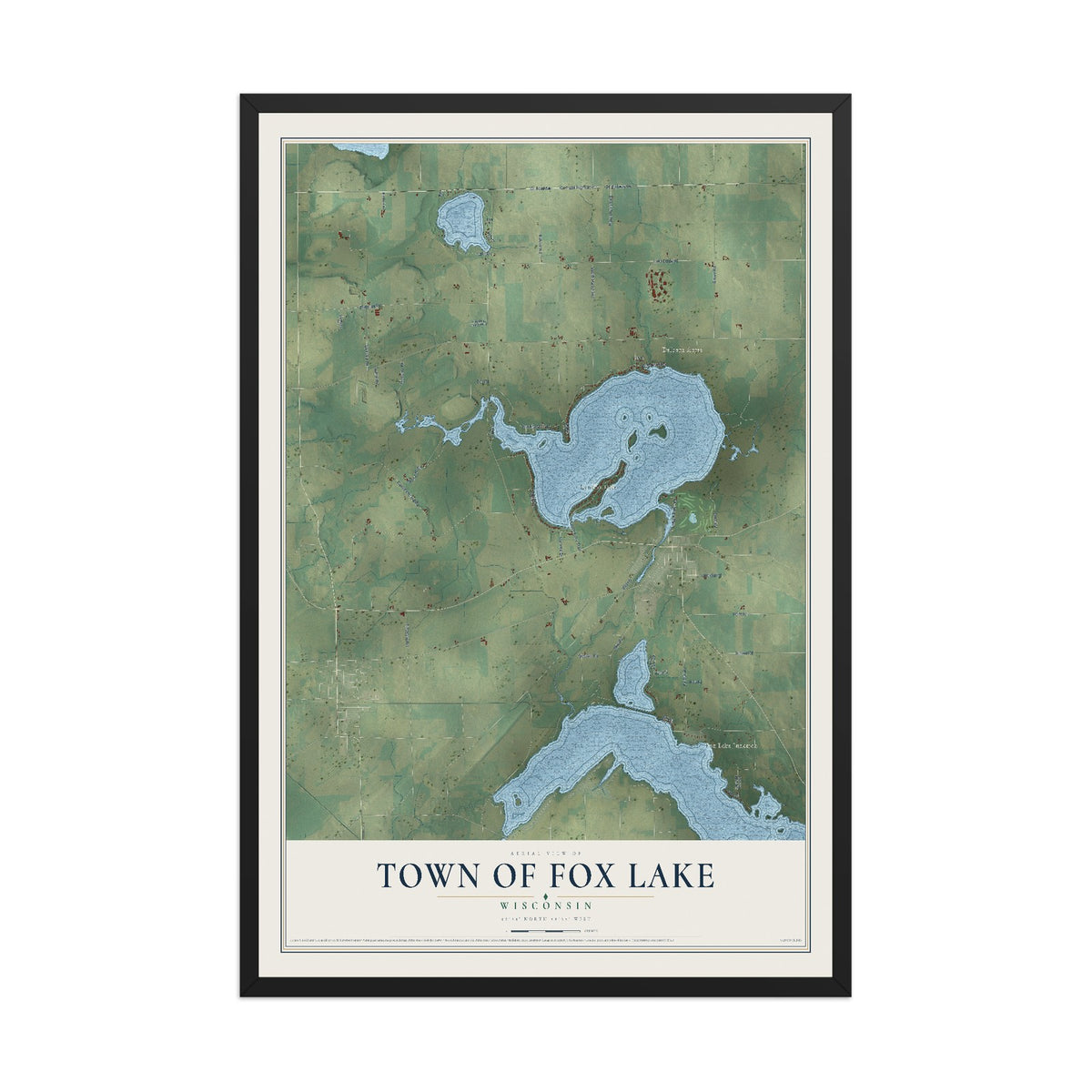 Map of the Town of Fox Lake, Wisconsin, 12 x 18 inch print in a black wood frame
