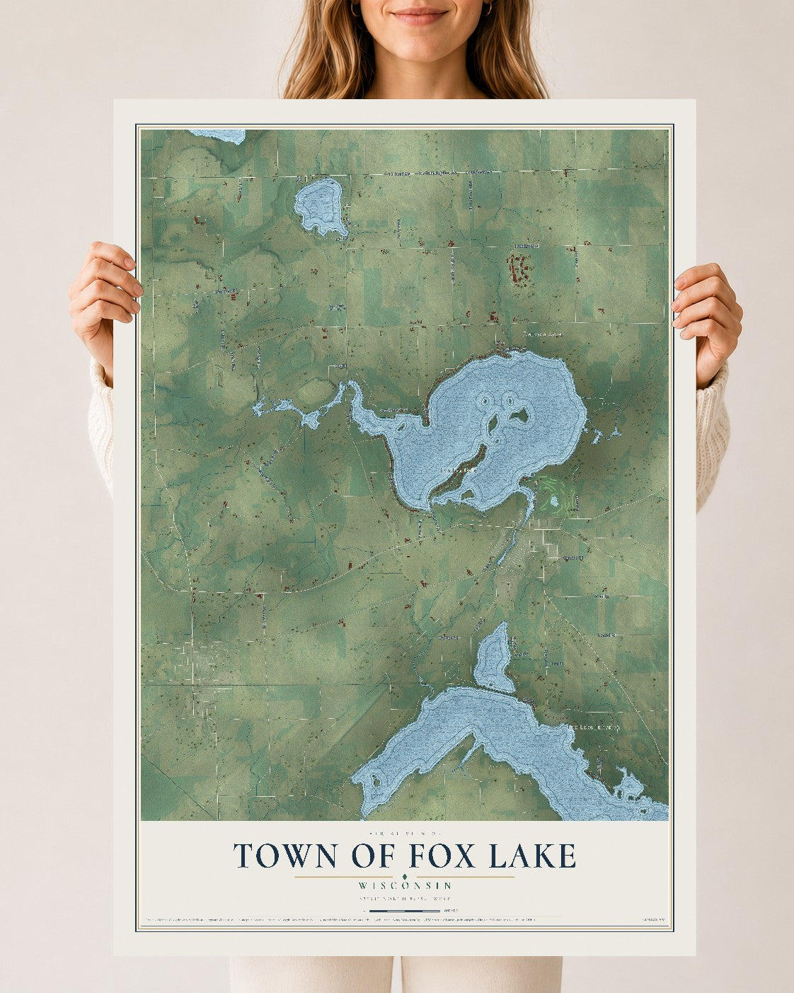 Map of the Town of Fox Lake, Wisconsin, 24 x 36 inch unframed archival matte print