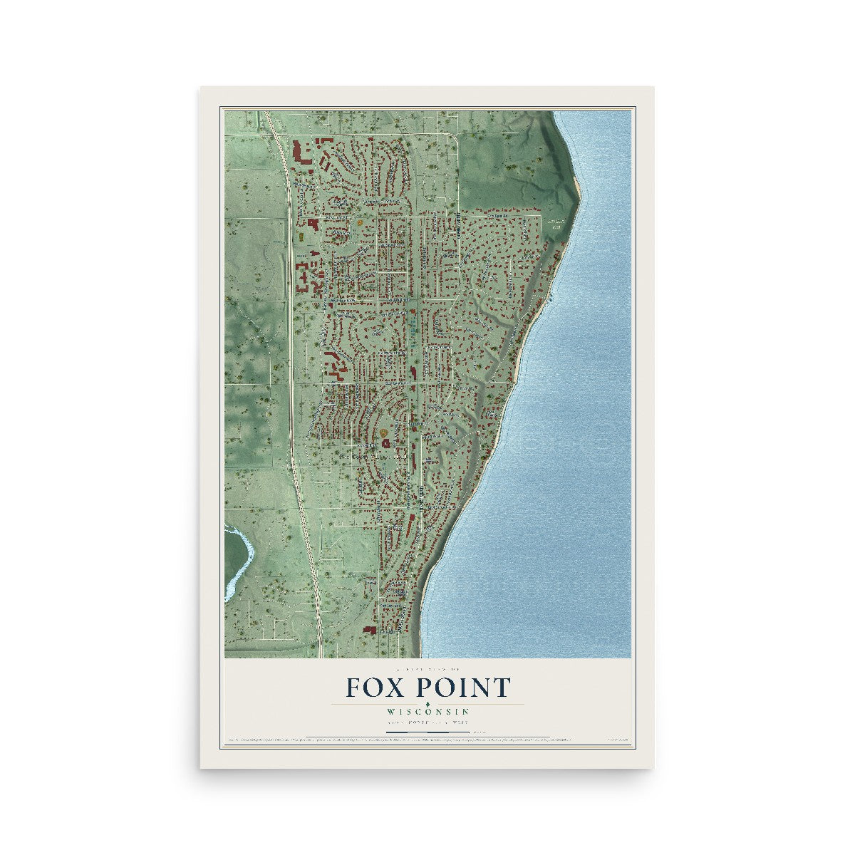 Map of Fox Point, Wisconsin, 12 x 18 inch unframed archival matte print