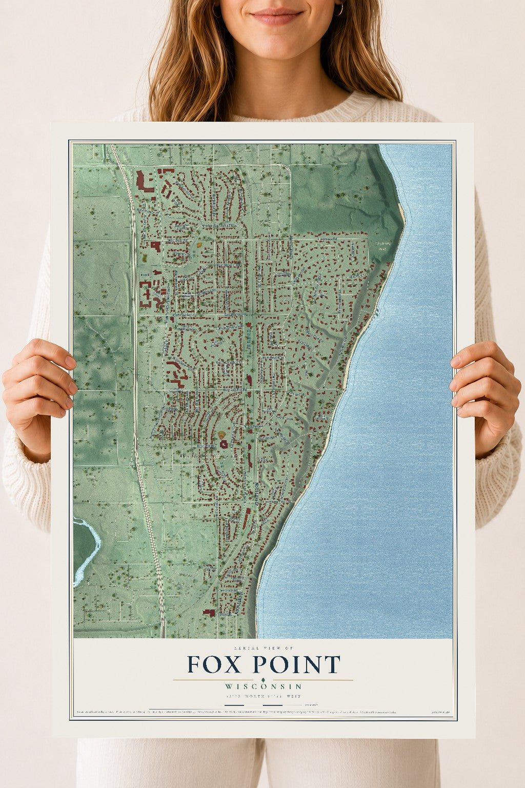Map of Fox Point, Wisconsin, 18 x 24 inch unframed archival matte print