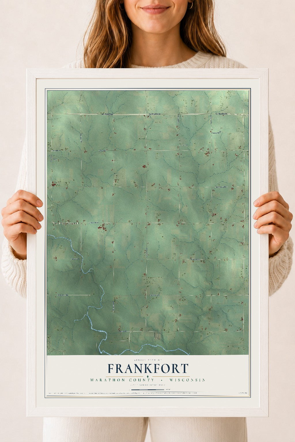 Map of Frankfort, Marathon County, Wisconsin, 18 x 24 inch print in a white wood frame