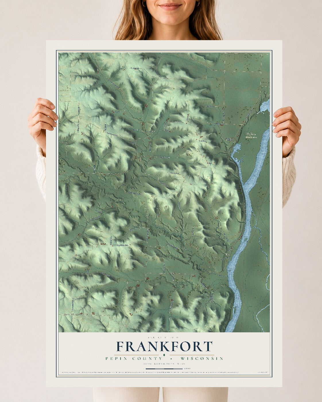 Map of Frankfort, Pepin County, Wisconsin, 24 x 36 inch unframed archival matte print
