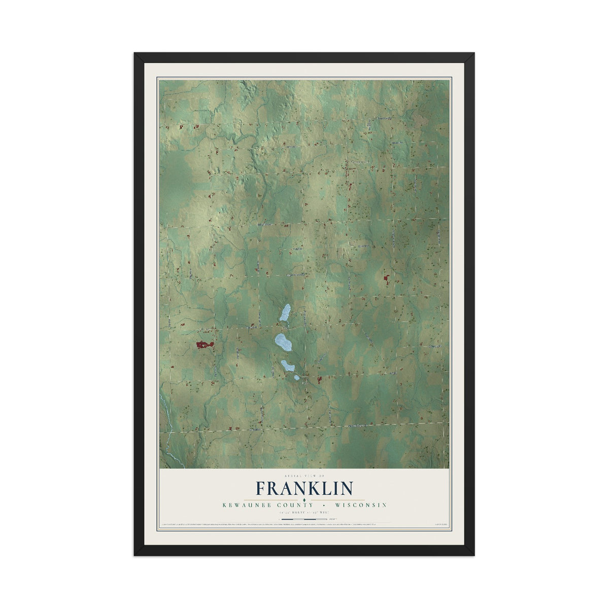 Map of Franklin, Kewaunee County, Wisconsin, 12 x 18 inch print in a black wood frame