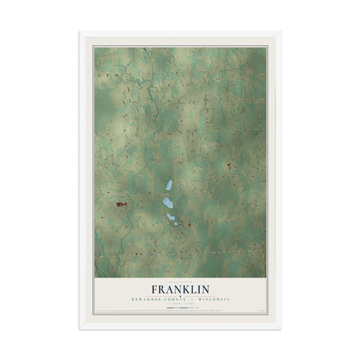 Map of Franklin, Kewaunee County, Wisconsin, 12 x 18 inch print in a white wood frame