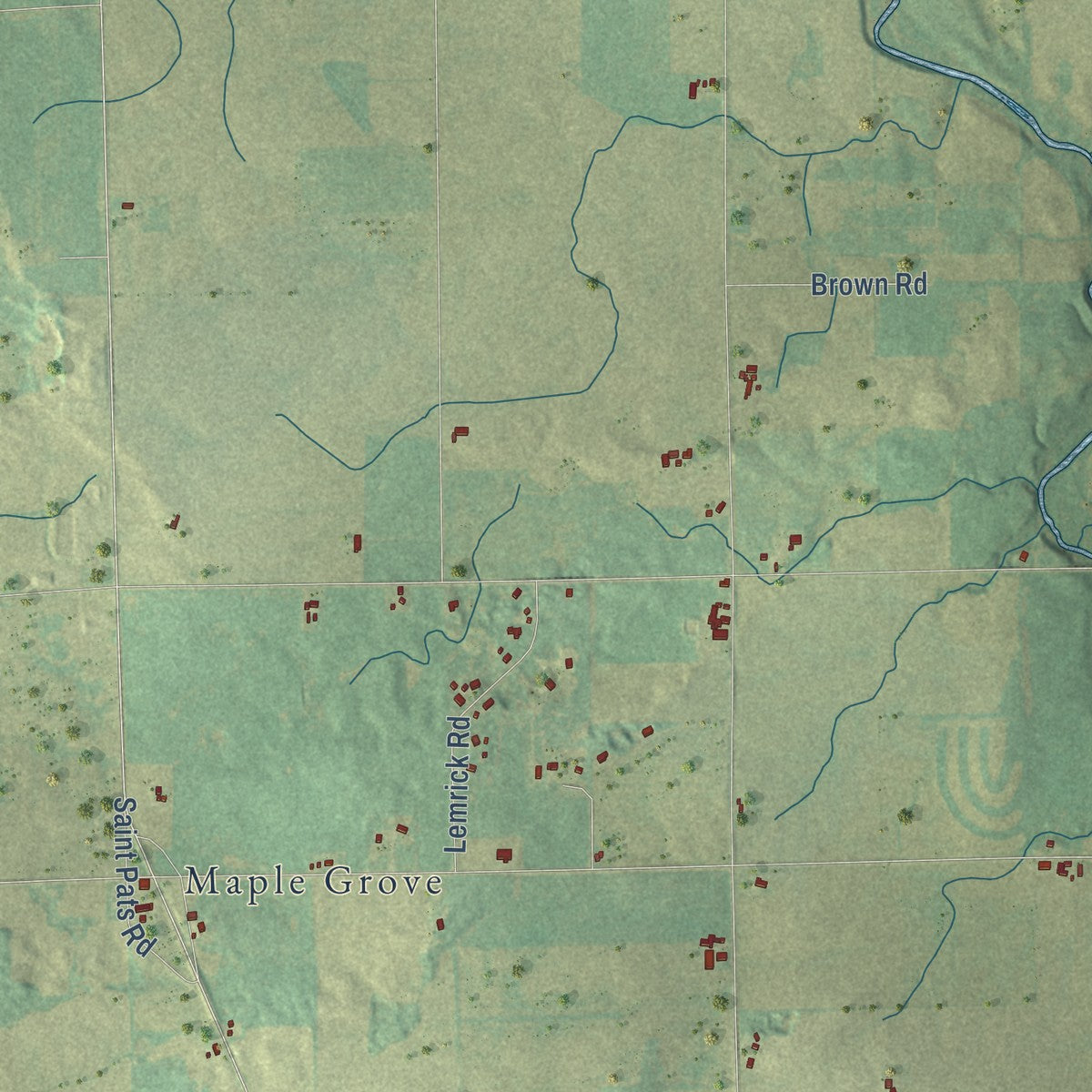 Second close-up of the map of Franklin, Manitowoc County, Wisconsin print showing more streets and buildings