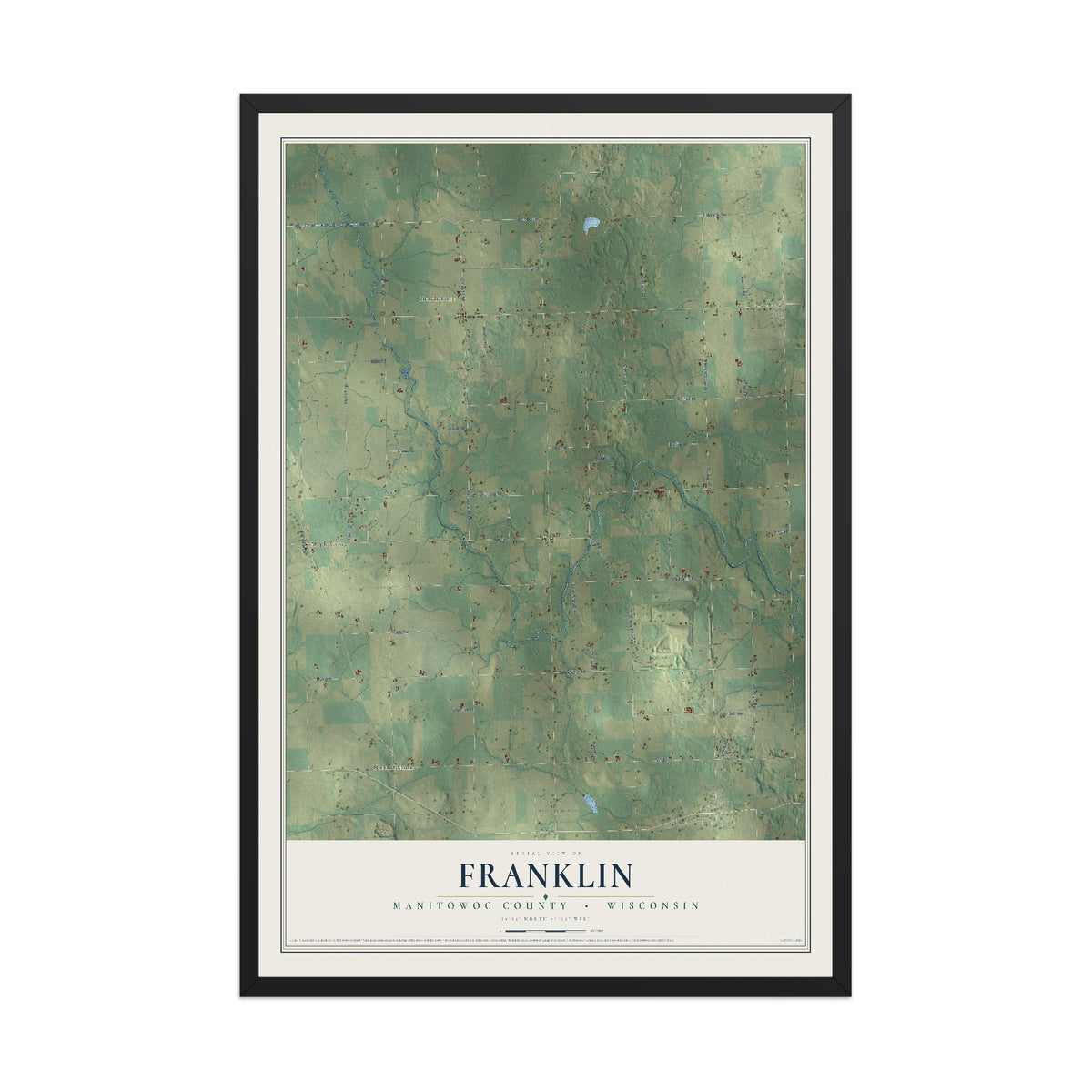Map of Franklin, Manitowoc County, Wisconsin, 12 x 18 inch print in a black wood frame
