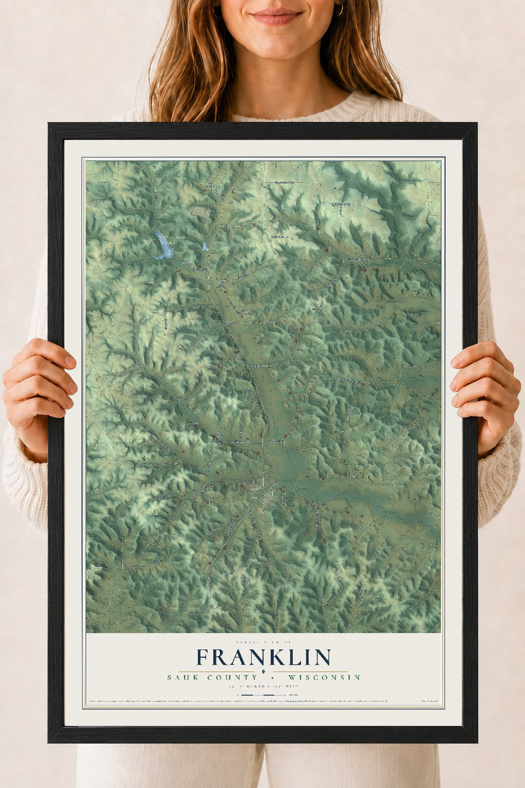 Map of Franklin, Sauk County, Wisconsin, 18 x 24 inch print in a black wood frame