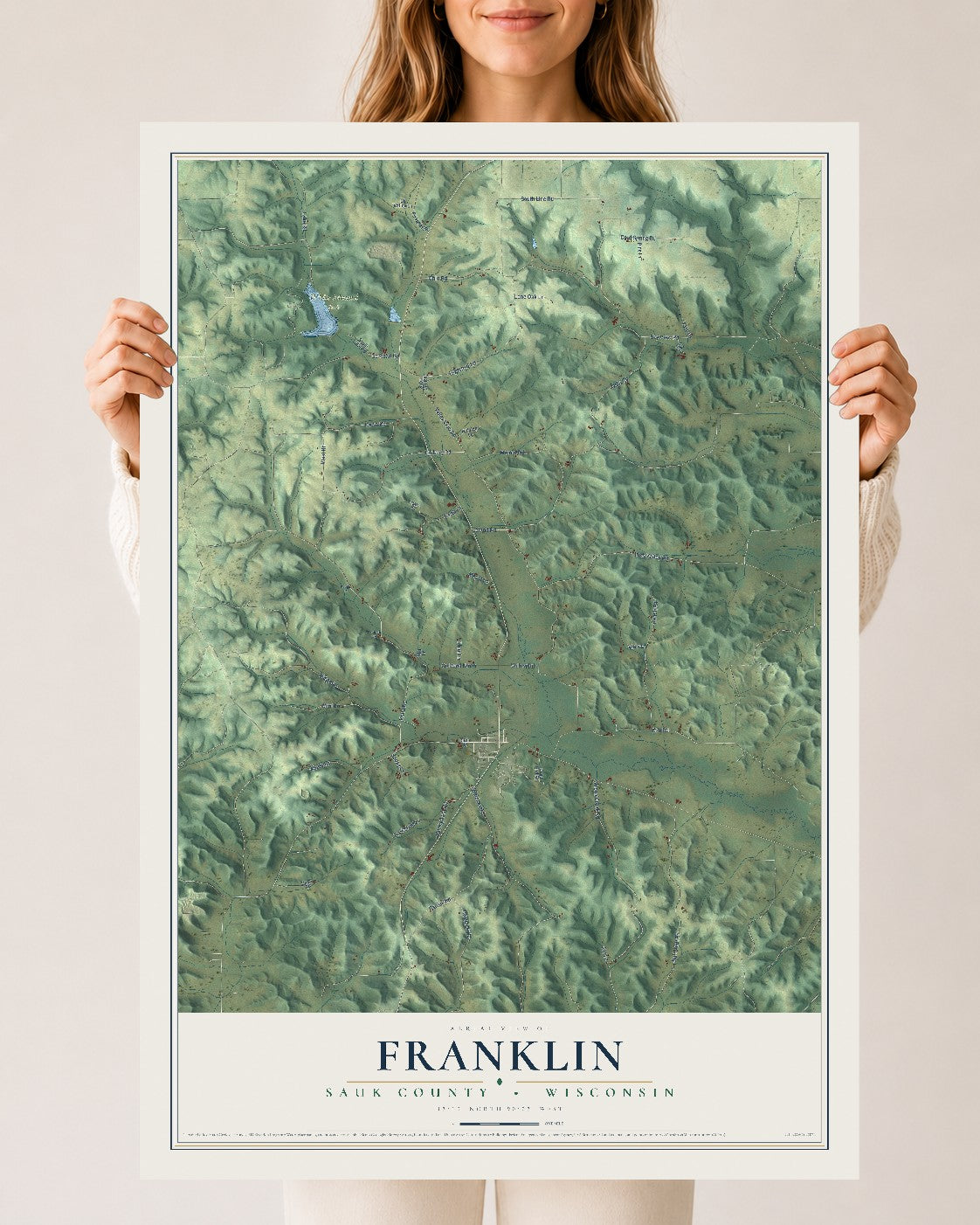 Map of Franklin, Sauk County, Wisconsin, 24 x 36 inch unframed archival matte print