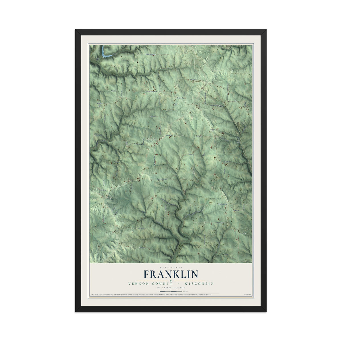 Map of Franklin, Vernon County, Wisconsin, 12 x 18 inch print in a black wood frame