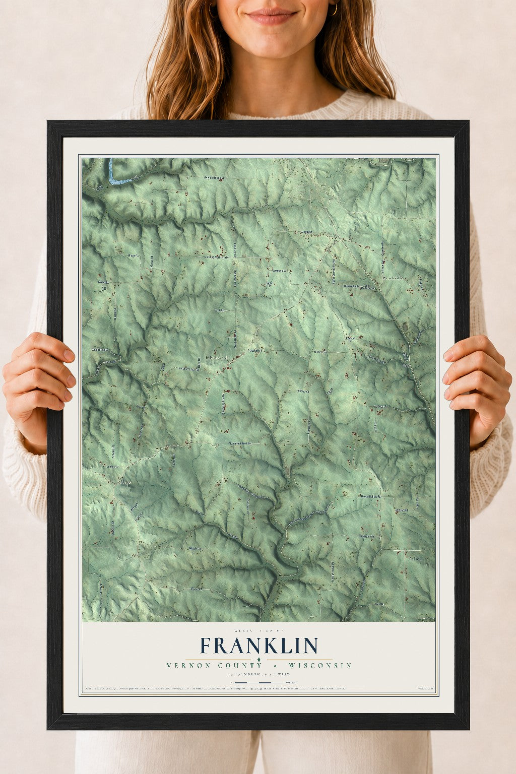 Map of Franklin, Vernon County, Wisconsin, 18 x 24 inch print in a black wood frame