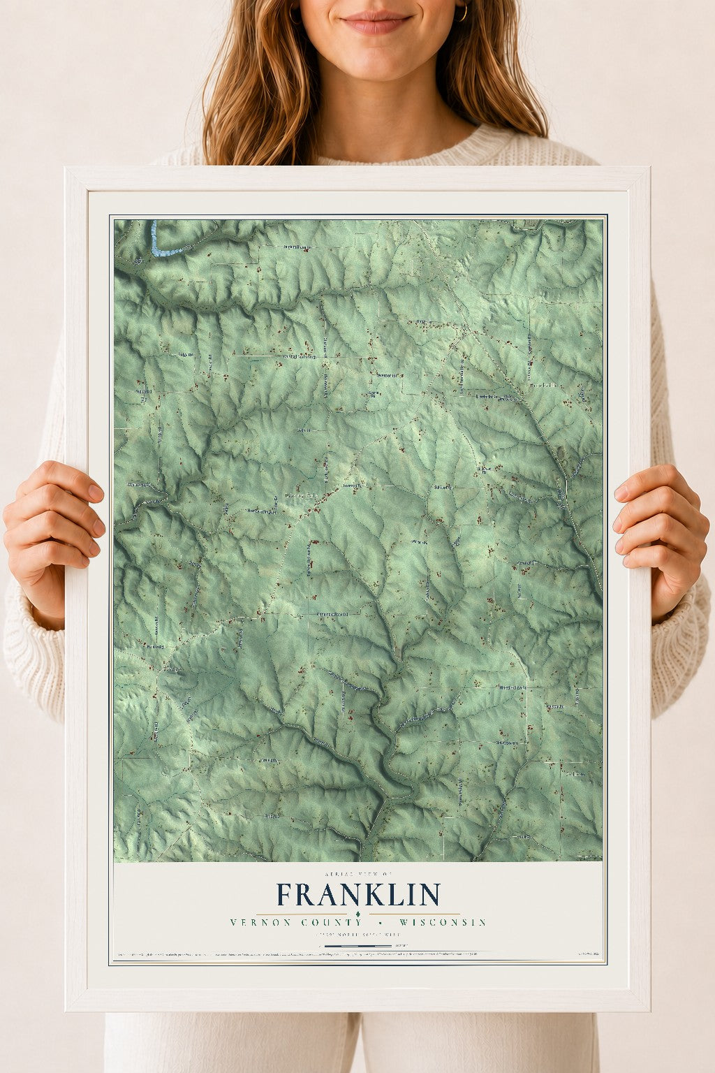 Map of Franklin, Vernon County, Wisconsin, 18 x 24 inch print in a white wood frame