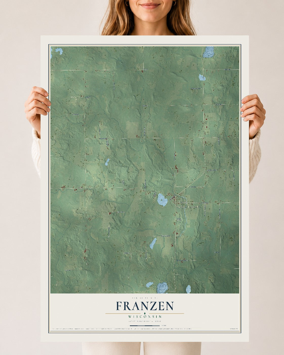 Map of Franzen, Wisconsin, 24 x 36 inch unframed archival matte print