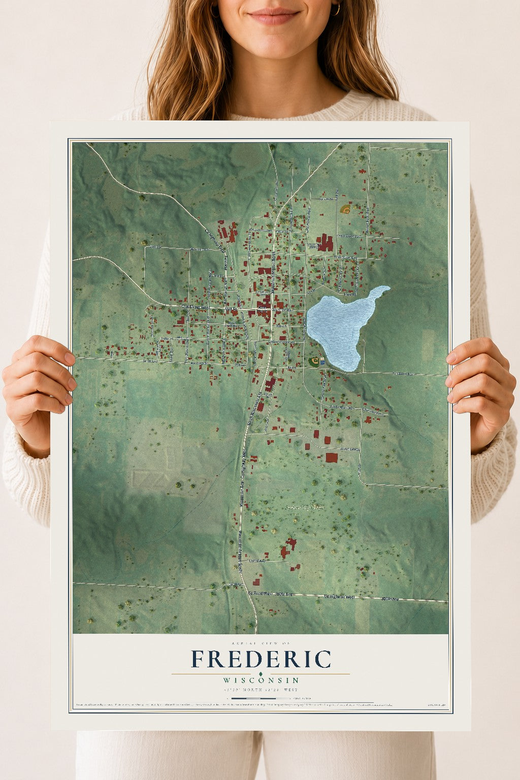 Map of Frederic, Wisconsin, 18 x 24 inch unframed archival matte print