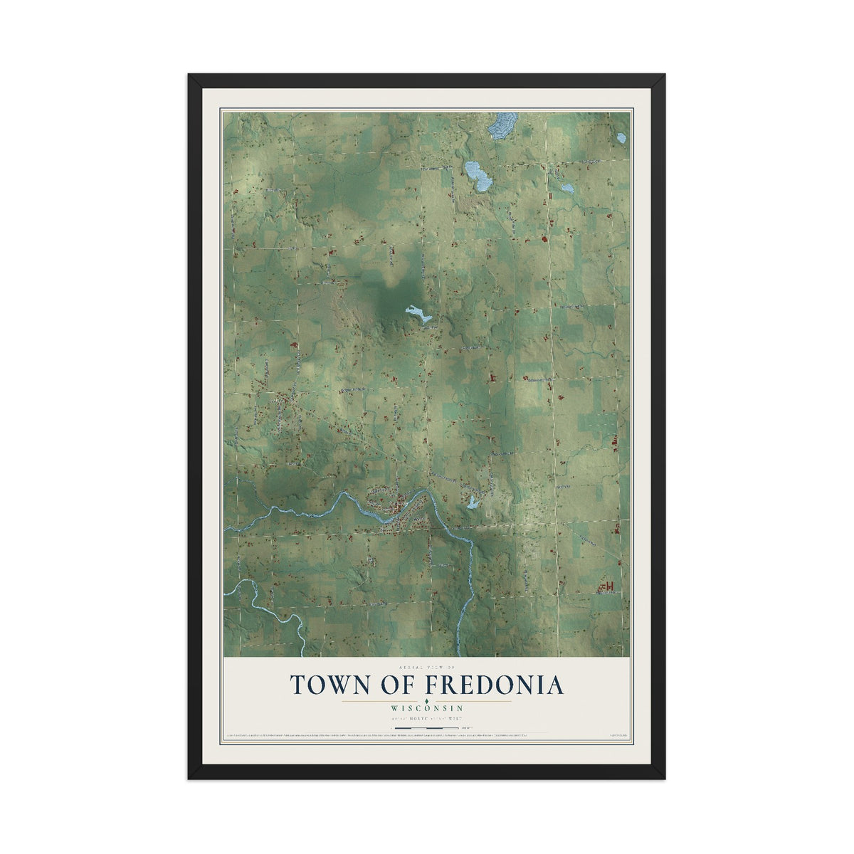 Map of the Town of Fredonia, Wisconsin, 12 x 18 inch print in a black wood frame