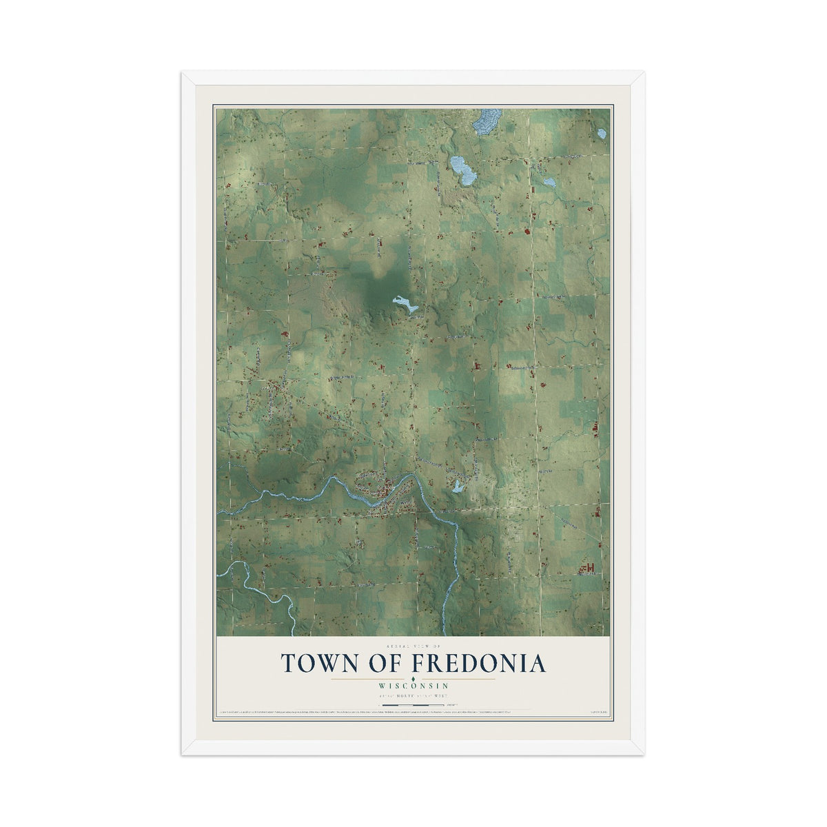Map of the Town of Fredonia, Wisconsin, 12 x 18 inch print in a white wood frame