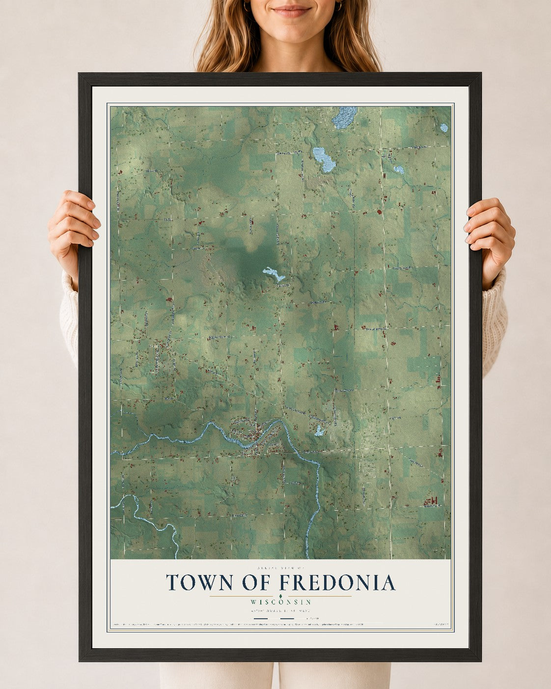 Map of the Town of Fredonia, Wisconsin, 24 x 36 inch print in a black wood frame