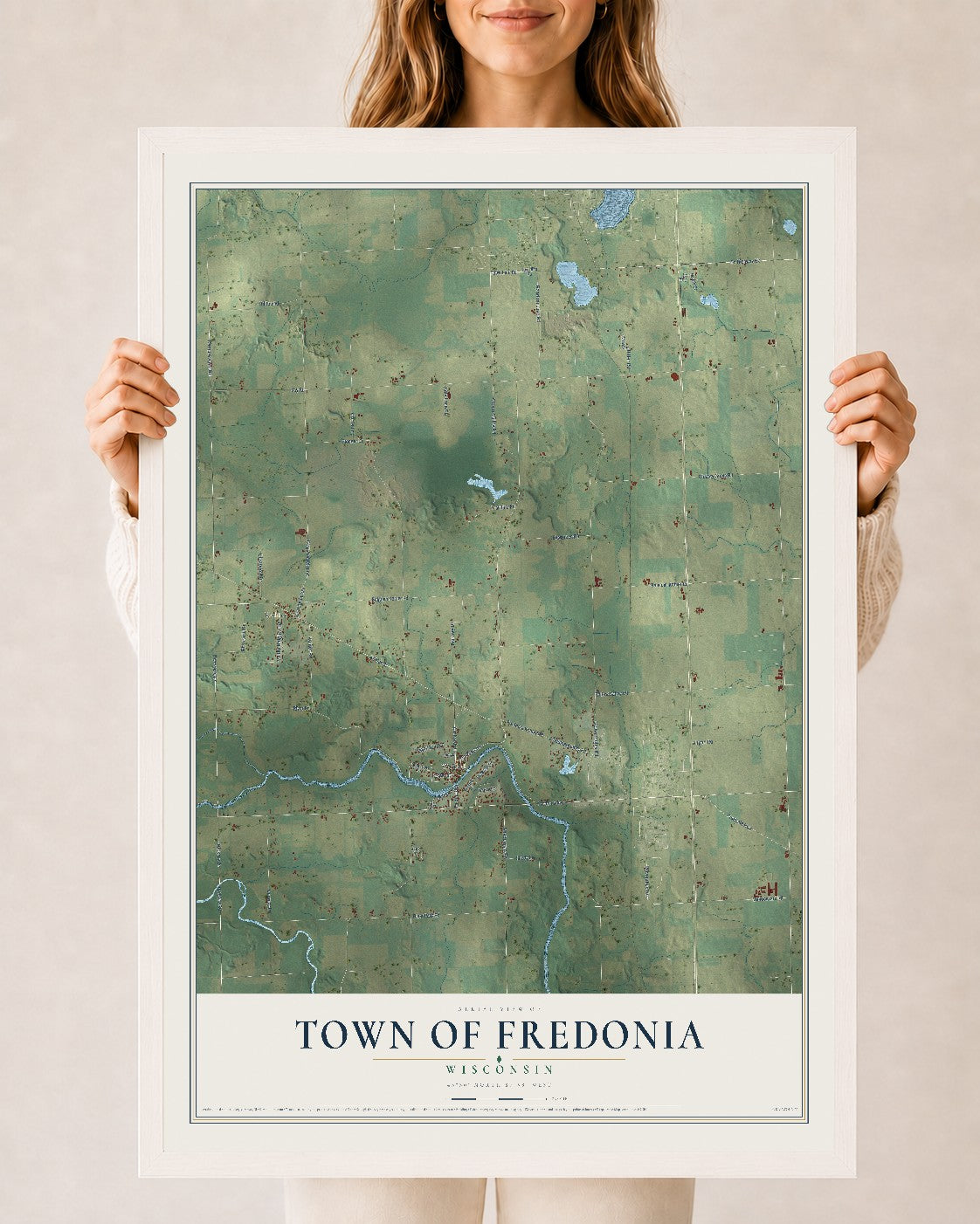 Map of the Town of Fredonia, Wisconsin, 24 x 36 inch print in a white wood frame