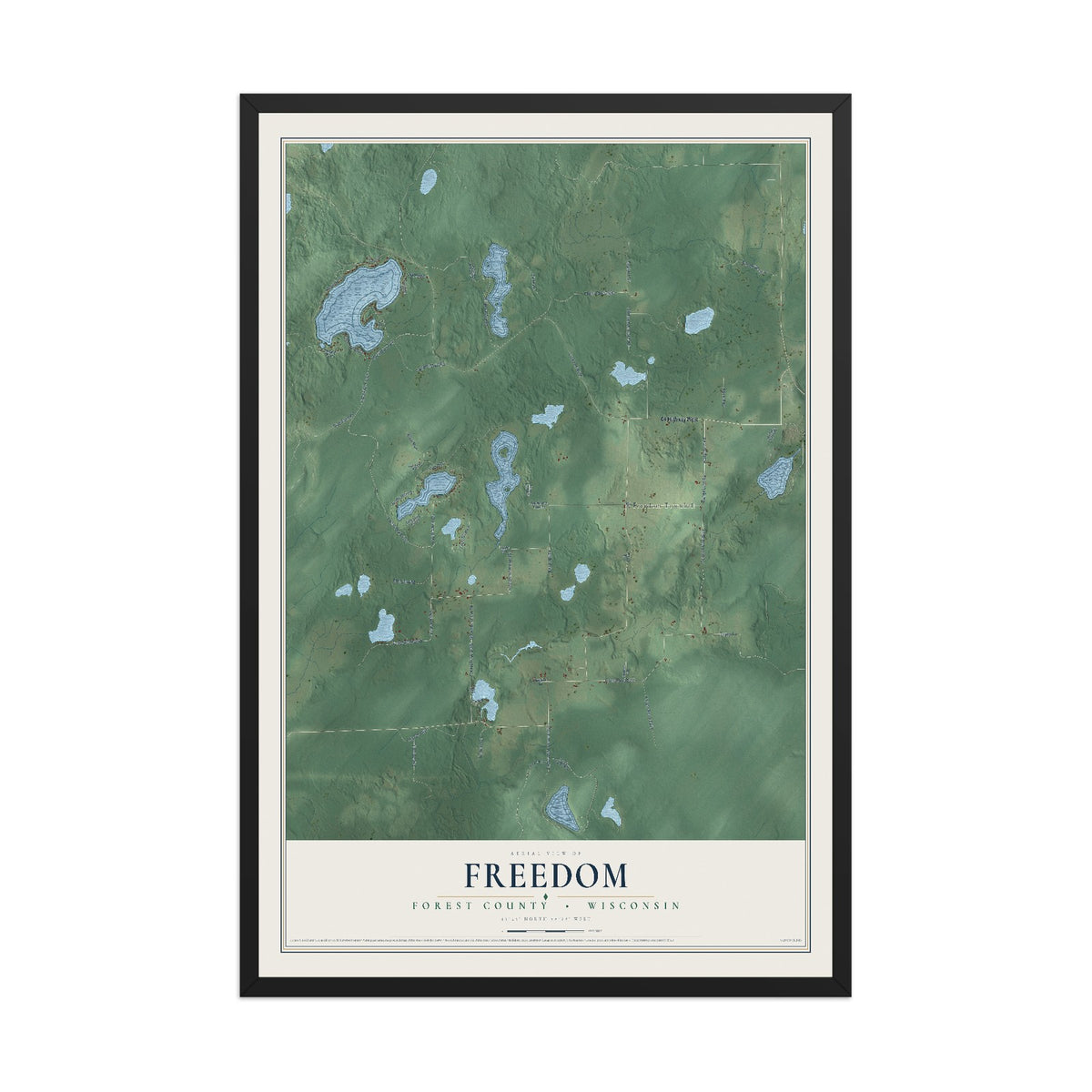 Map of Freedom, Forest County, Wisconsin, 12 x 18 inch print in a black wood frame