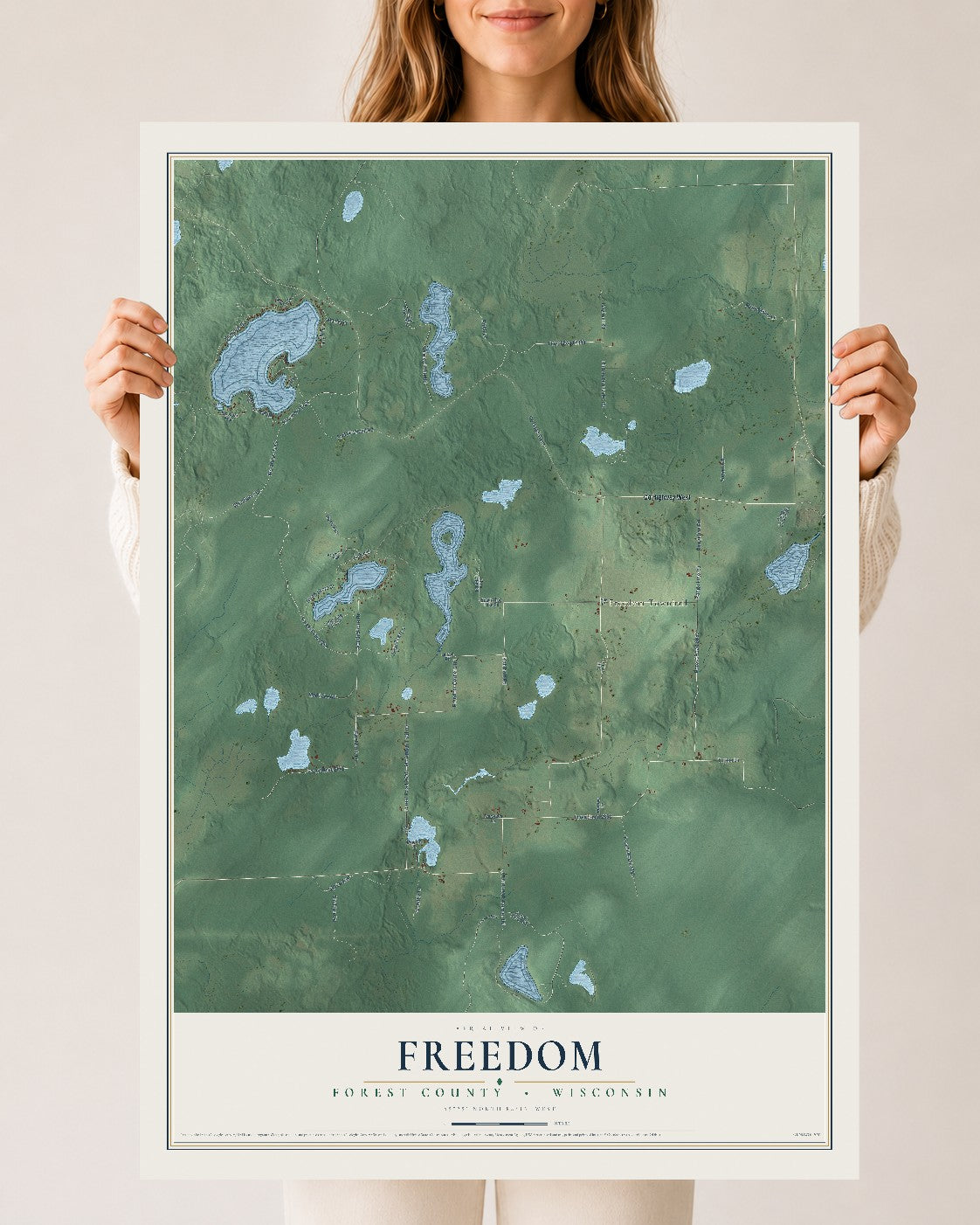 Map of Freedom, Forest County, Wisconsin, 24 x 36 inch unframed archival matte print