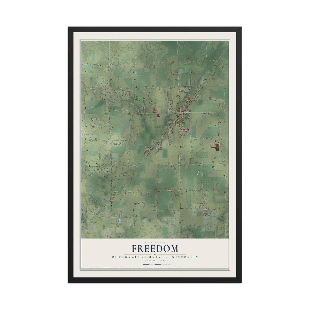 Map of Freedom, Outagamie County, Wisconsin, 12 x 18 inch print in a black wood frame