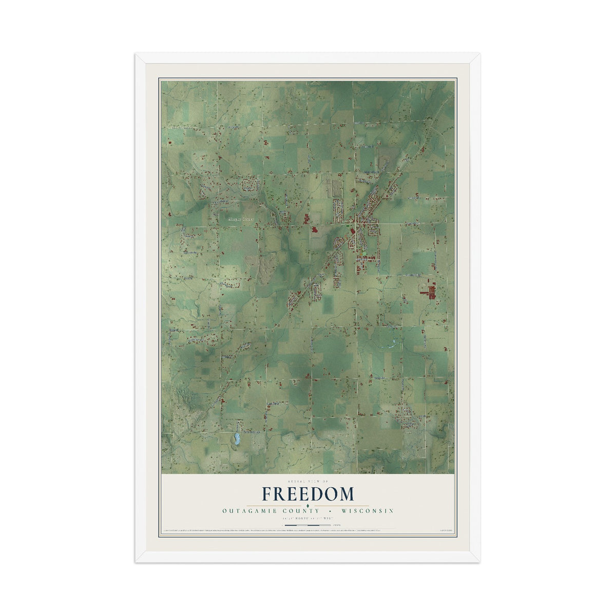 Map of Freedom, Outagamie County, Wisconsin, 12 x 18 inch print in a white wood frame