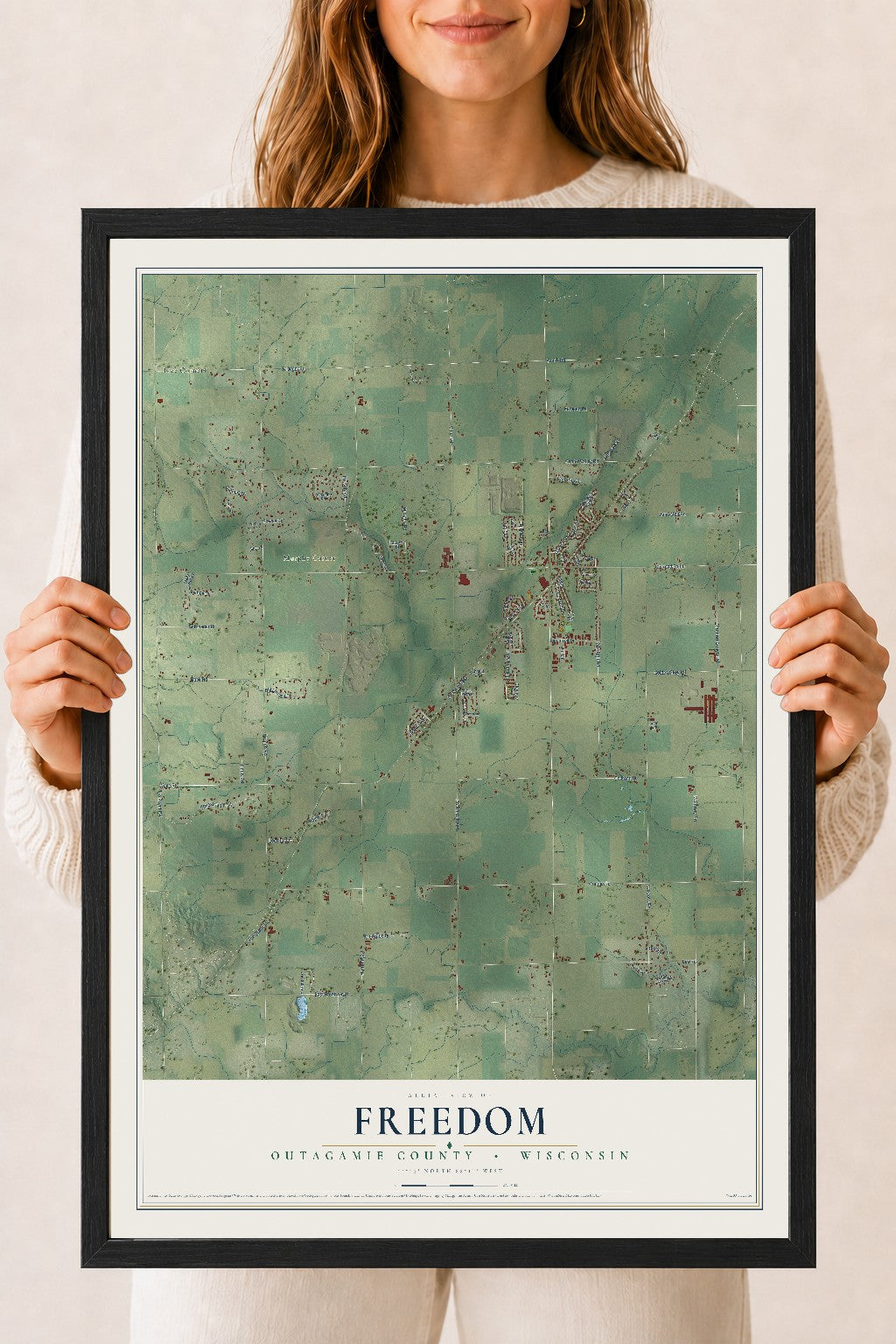 Map of Freedom, Outagamie County, Wisconsin, 18 x 24 inch print in a black wood frame