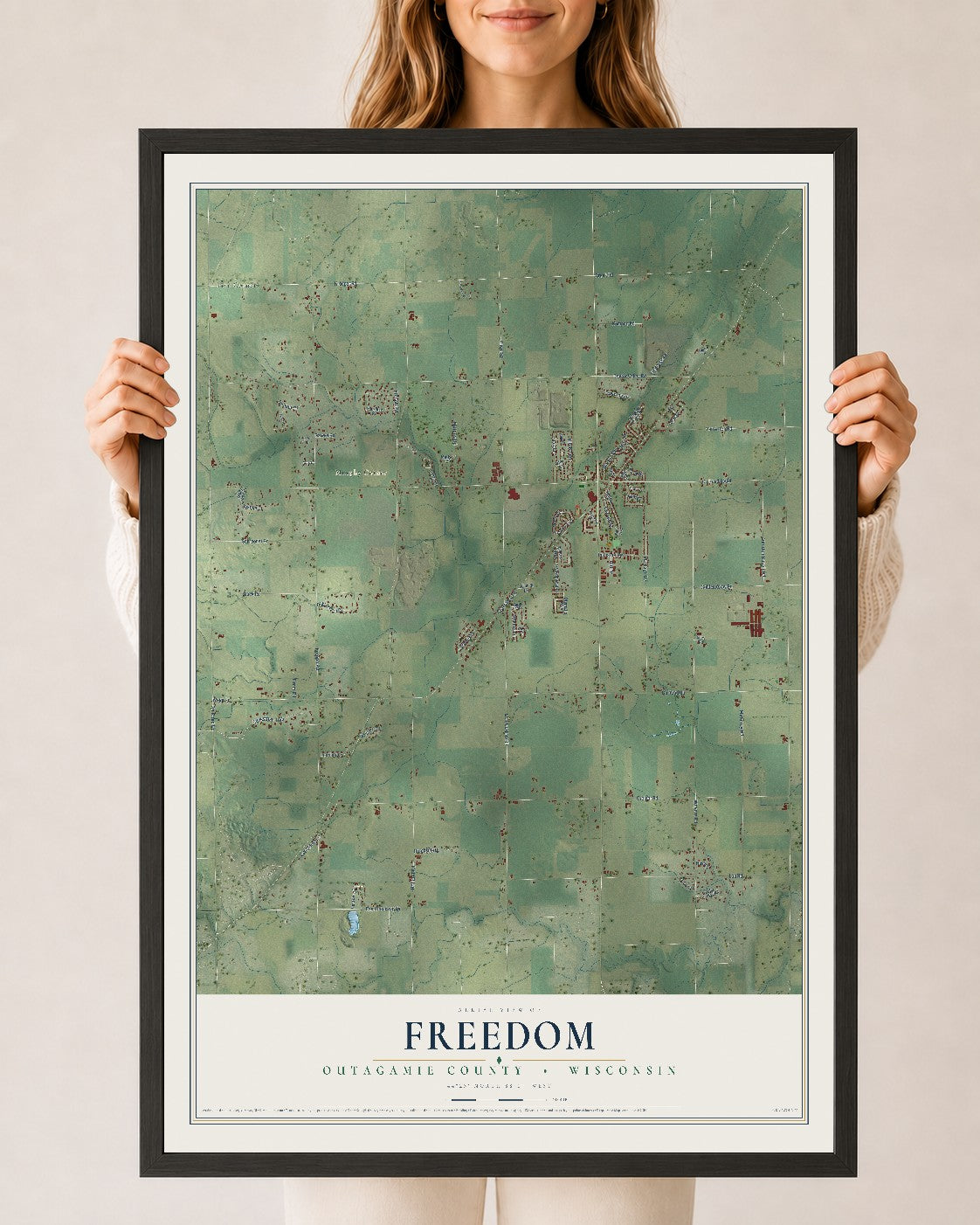 Map of Freedom, Outagamie County, Wisconsin, 24 x 36 inch print in a black wood frame