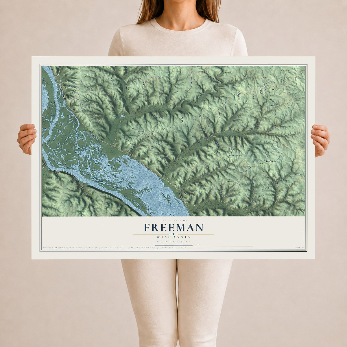 Map of Freeman, Wisconsin, 24 x 36 inch unframed archival matte print