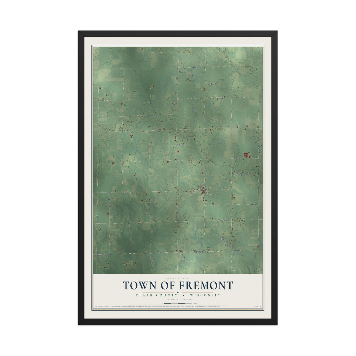 Map of the Town of Fremont, Clark County, Wisconsin, 12 x 18 inch print in a black wood frame