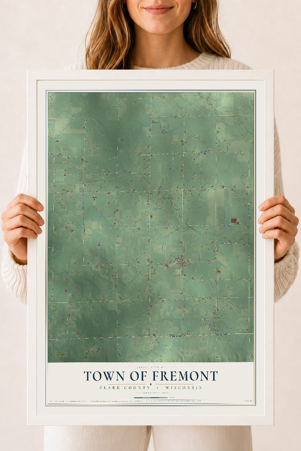 Map of the Town of Fremont, Clark County, Wisconsin, 18 x 24 inch print in a white wood frame