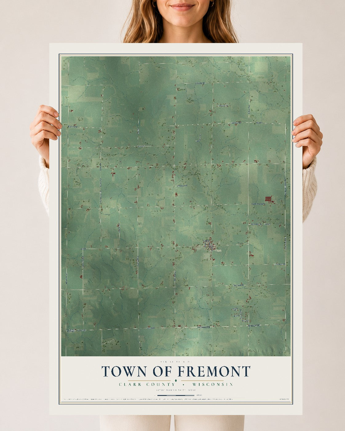 Map of the Town of Fremont, Clark County, Wisconsin, 24 x 36 inch unframed archival matte print