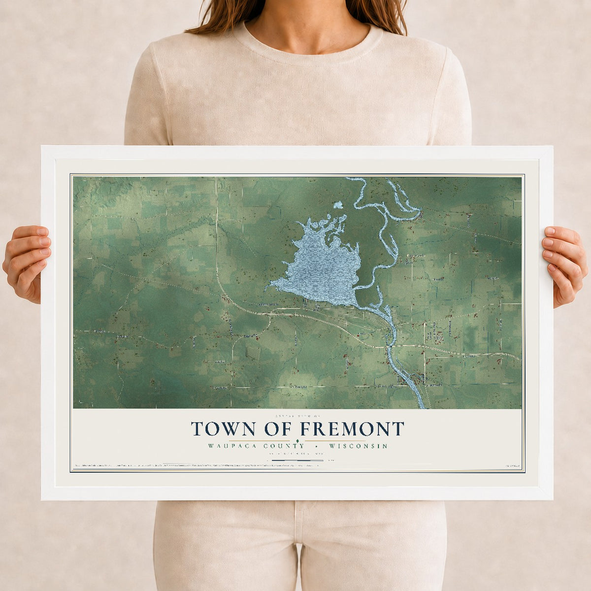 Map of the Town of Fremont, Waupaca County, Wisconsin, 12 x 18 inch print in a white wood frame