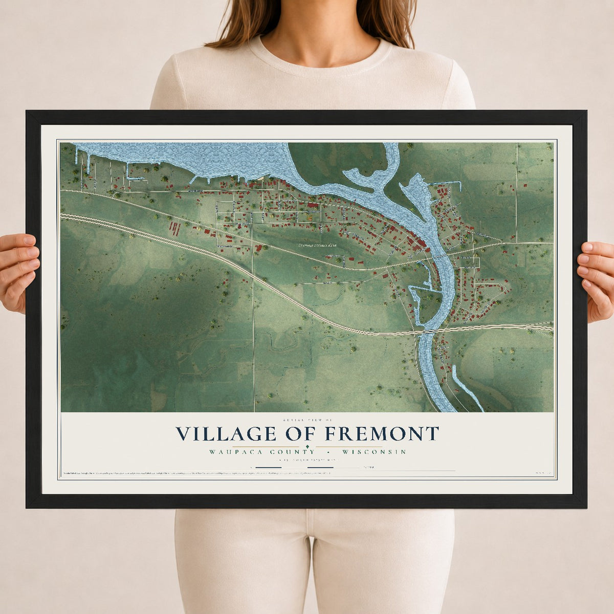 Map of Fremont, Wisconsin, 18 x 24 inch print in a black wood frame