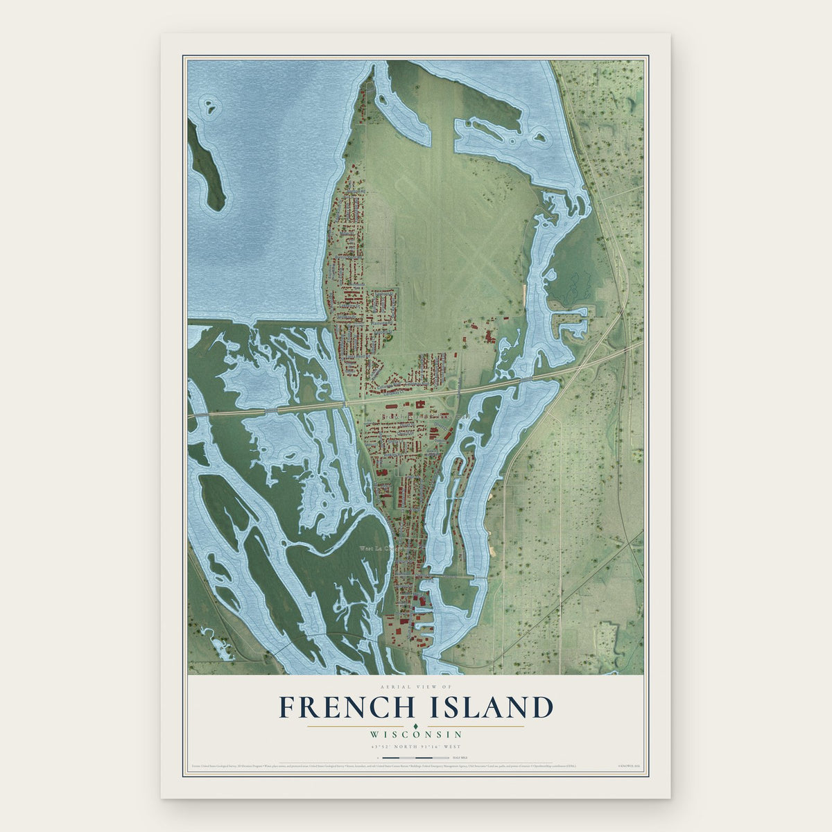 French Island, Wisconsin map print, the full design