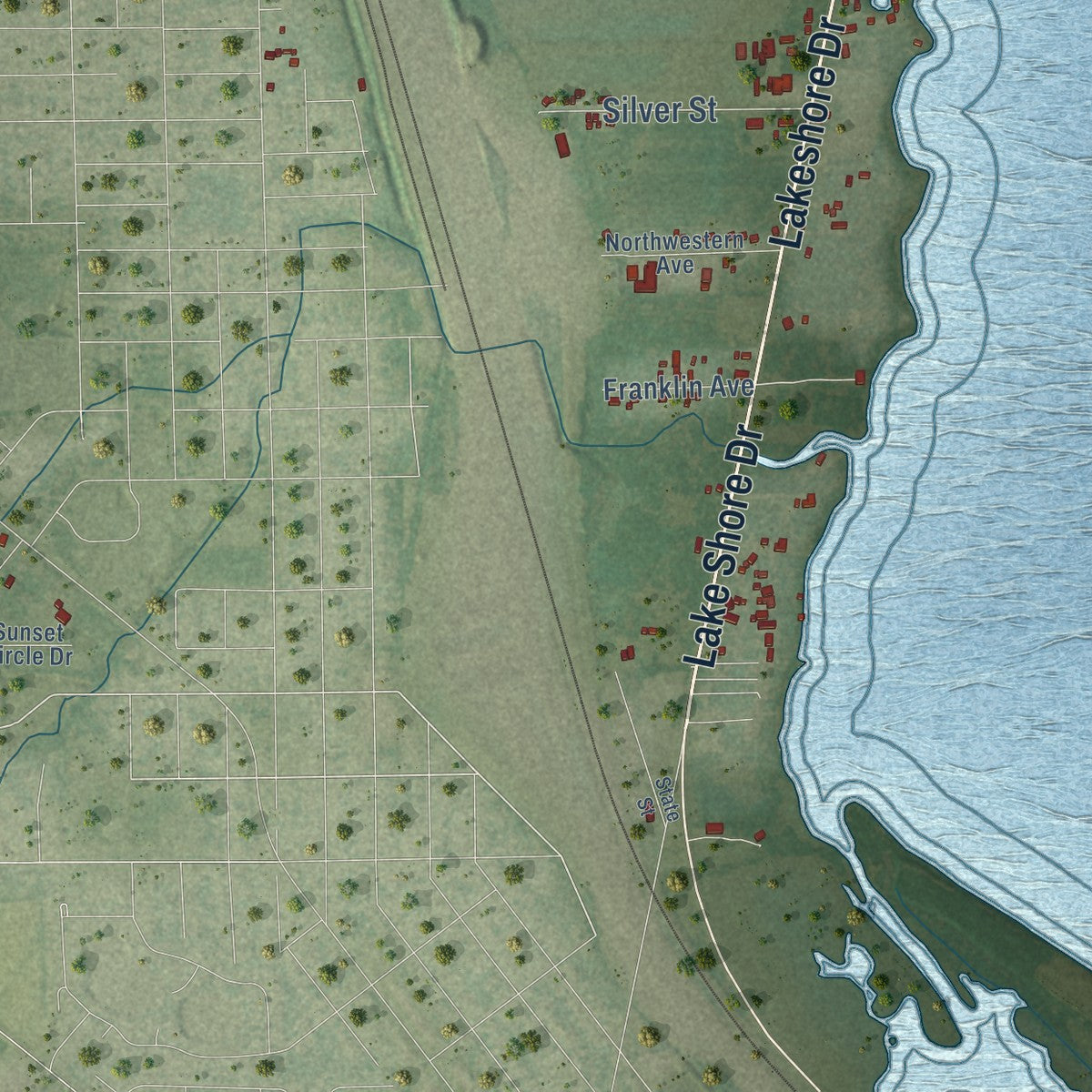Close-up of the map of Friendship, Fond du Lac County, Wisconsin print showing street and building detail