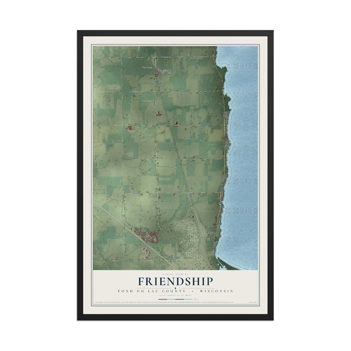 Map of Friendship, Fond du Lac County, Wisconsin, 12 x 18 inch print in a black wood frame