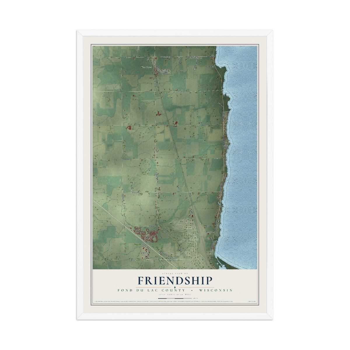 Map of Friendship, Fond du Lac County, Wisconsin, 12 x 18 inch print in a white wood frame