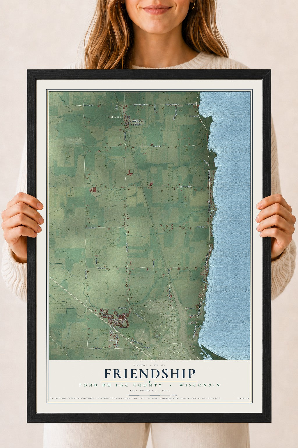 Map of Friendship, Fond du Lac County, Wisconsin, 18 x 24 inch print in a black wood frame