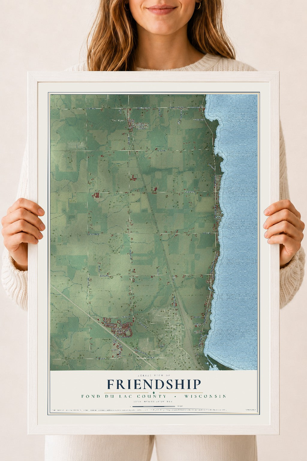Map of Friendship, Fond du Lac County, Wisconsin, 18 x 24 inch print in a white wood frame