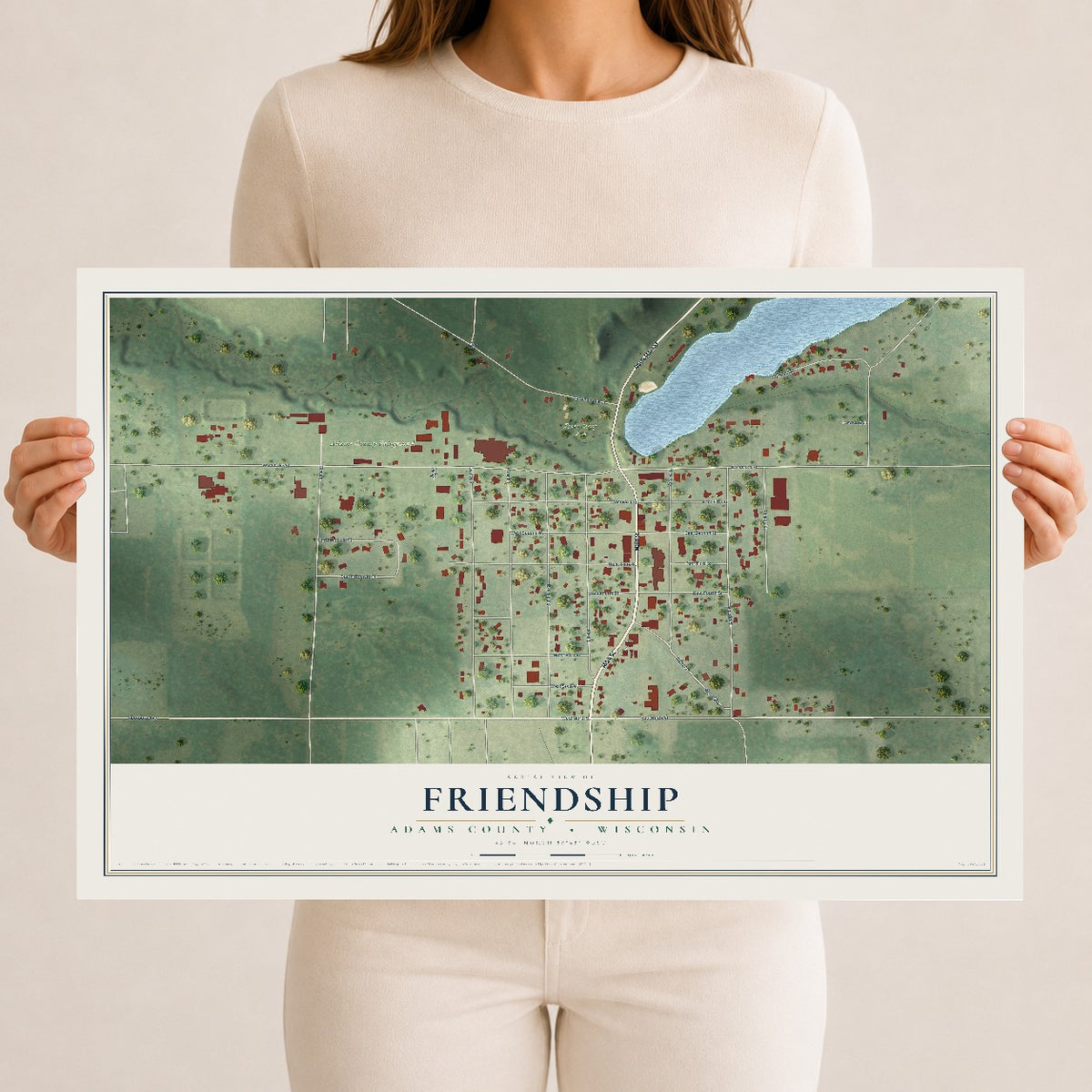 Map of Friendship, Adams County, Wisconsin, 12 x 18 inch unframed archival matte print
