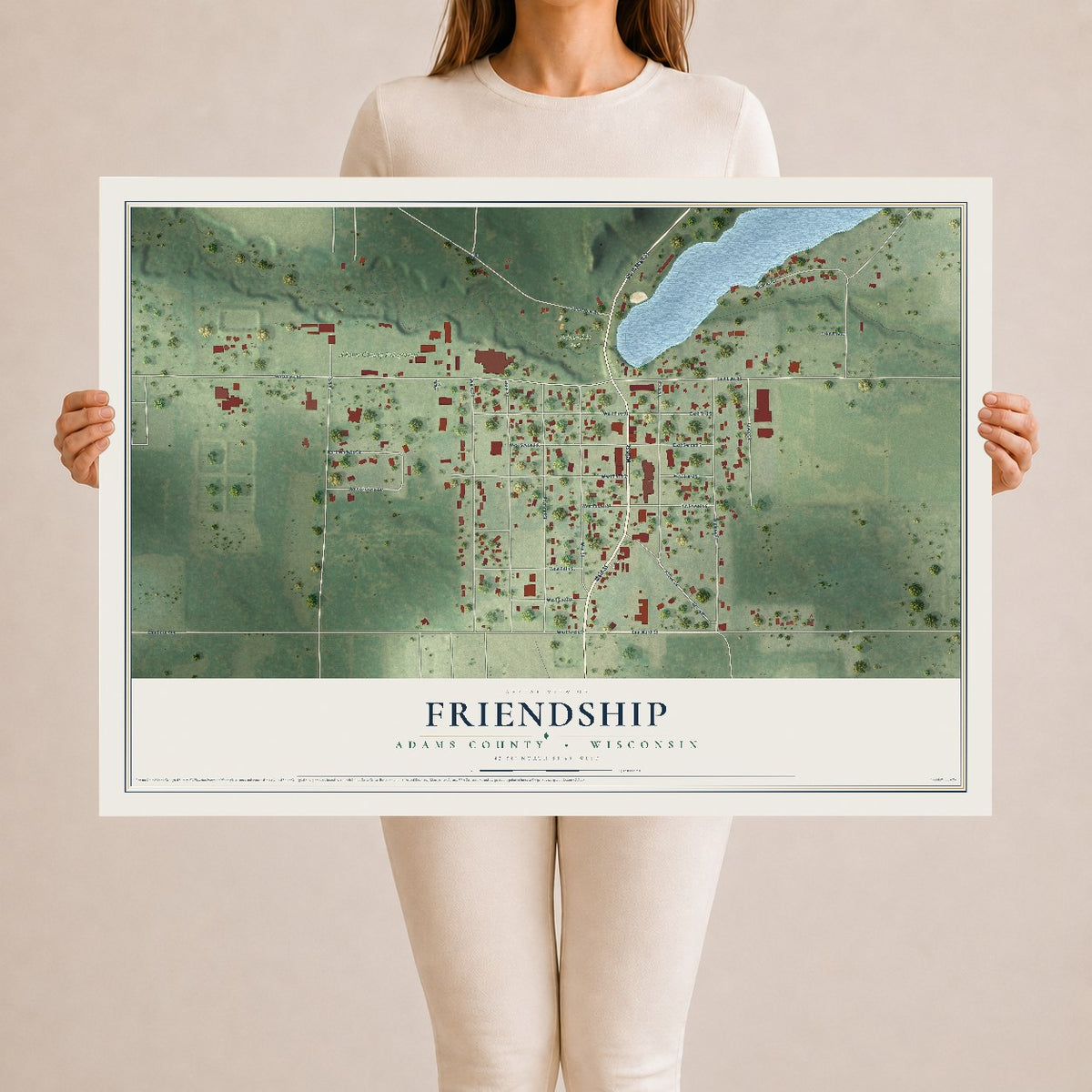 Map of Friendship, Adams County, Wisconsin, 24 x 36 inch unframed archival matte print