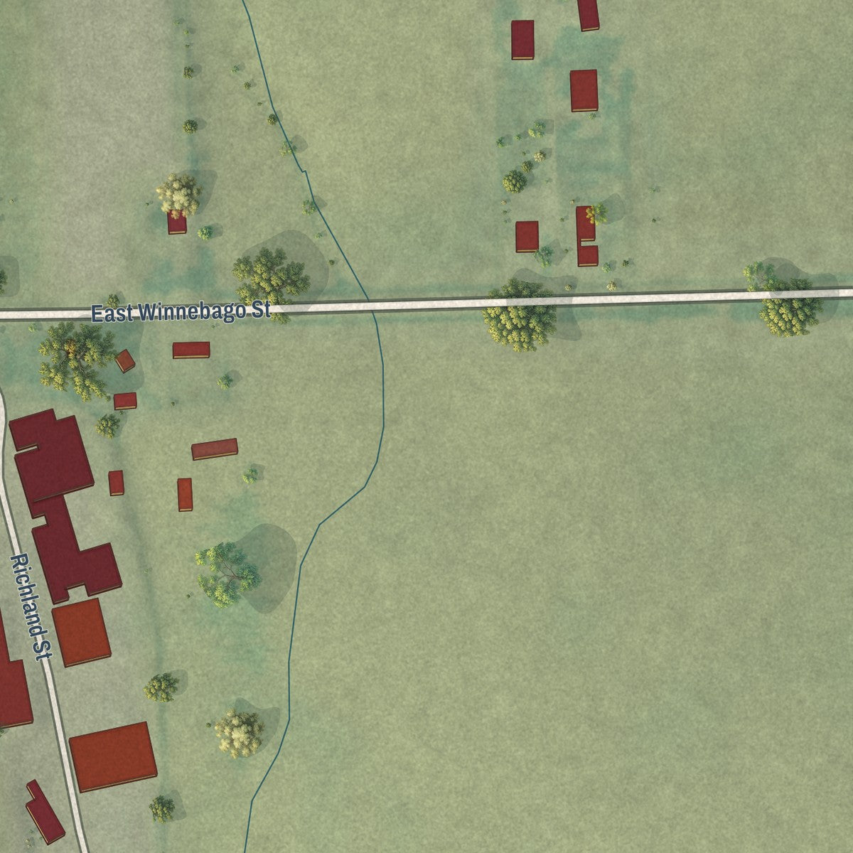 Second close-up of the map of Friesland, Wisconsin print showing more streets and buildings