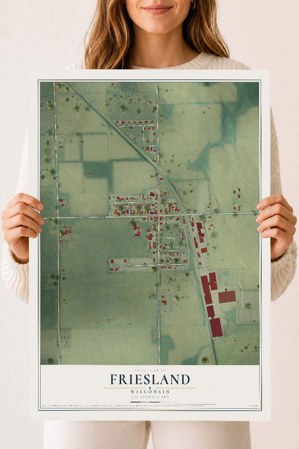 Map of Friesland, Wisconsin, 18 x 24 inch unframed archival matte print